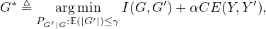   *                   ′           ′
G  ≜ P ′arg:Em(|iGn′|)≤ γI(G, G )+ αCE (Y,Y ),
      G |G
   