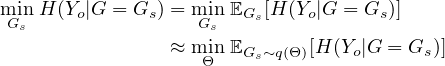 mGisnH (Yo|G = Gs ) = miGns EGs[H (Yo|G = Gs )]
                ≈ min EGs~q(Θ )[H (Yo|G = Gs)]
                   Θ
